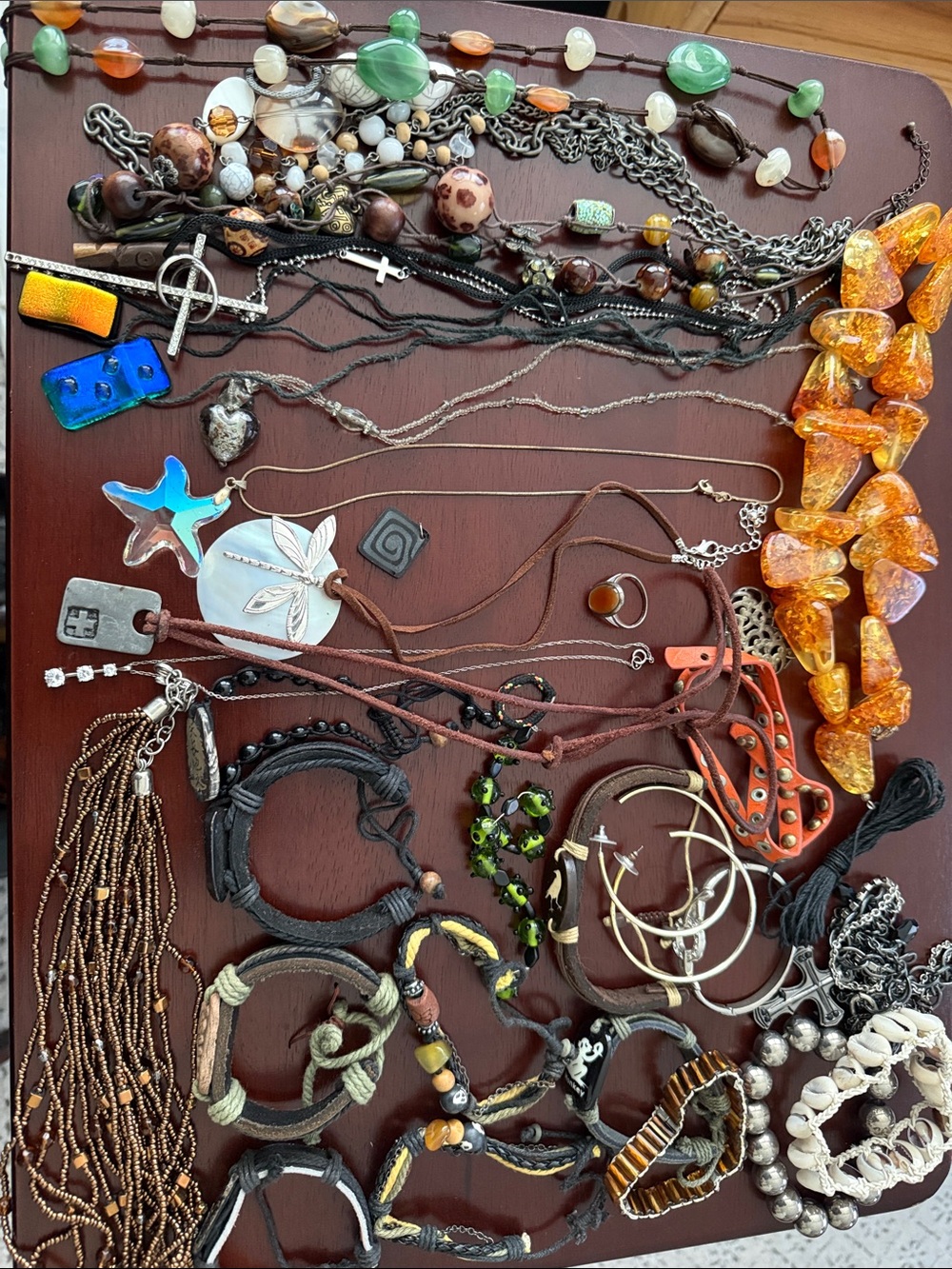 Women’s Mixed Bracelet Set in Amber, Green, Brown and Black-costume jewelry